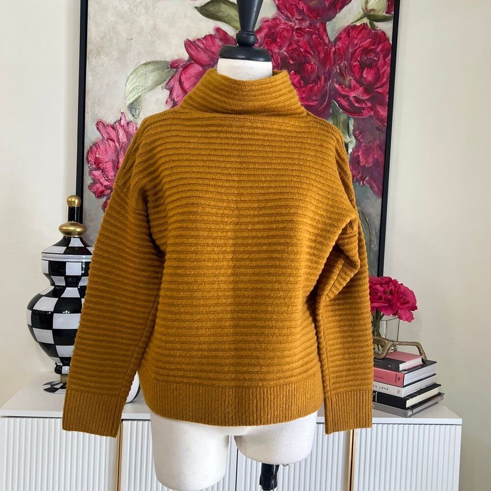 Madewell Women's Belmont Mock Neck Ribbed Pullover Sweater Golden Harvest Sz XS